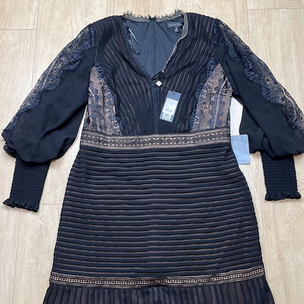 Tadashi Shoji Lace Pintuck Long Sleeve Midi Cocktail Dress, Size 16 1347 - Picture 7 of 14